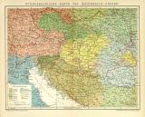 Ethnographische Karte von Österreich-Ungarn historische Landkarte Lithographie ca. 1904