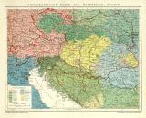 Ethnographische Karte von Österreich-Ungarn historische Landkarte Lithographie ca. 1906