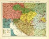Ethnographische Karte von Österreich-Ungarn historische Landkarte Lithographie ca. 1908