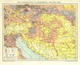 Karte der Bevölkerungsdichtigkeit in Österreich-Ungarn 1900 historische Landkarte Lithographie ca. 1902