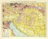 Karte der Bevölkerungsdichtigkeit in Österreich-Ungarn 1900 historische Landkarte Lithographie ca. 1912