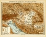 Physikalische Karte von Österreich-Ungarn historische Landkarte Lithographie ca. 1905