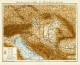 Physikalische Karte von Österreich-Ungarn historische Landkarte Lithographie ca. 1907