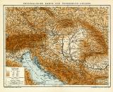 Österreich-Ungarn physikalische Karte Lithographie 1908 Original der Zeit