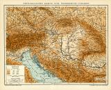 Physikalische Karte von Österreich-Ungarn historische Landkarte Lithographie ca. 1911