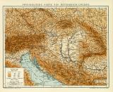 Physikalische Karte von Österreich-Ungarn historische Landkarte Lithographie ca. 1912