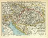 Politische Übersichtskarte von Österreich-Ungarn historische Landkarte Lithographie ca. 1908