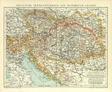 Politische Übersichtskarte von Österreich-Ungarn historische Landkarte Lithographie ca. 1912