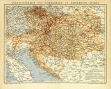 Übersichtskarte der Eisenbahnen in Österreich-Ungarn historische Landkarte Lithographie ca. 1905