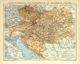 Übersichtskarte der Eisenbahnen in Österreich-Ungarn historische Landkarte Lithographie ca. 1908