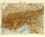 Ostalpen historische Landkarte Lithographie ca. 1906