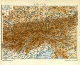 Ostalpen historische Landkarte Lithographie ca. 1908