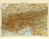 Ostalpen historische Landkarte Lithographie ca. 1912