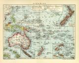 Oceanien Karte Lithographie 1904 Original der Zeit