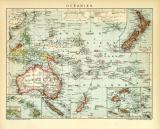 Oceanien Karte Lithographie 1905 Original der Zeit
