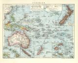 Oceanien historische Landkarte Lithographie ca. 1906