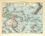 Oceanien Karte Lithographie 1908 Original der Zeit