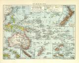 Oceanien Karte Lithographie 1912 Original der Zeit