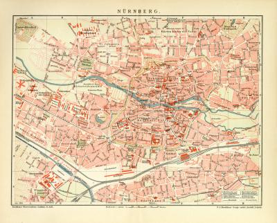 Nürnberg Stadtplan Lithographie 1904 Original der Zeit