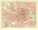 Nürnberg historischer Stadtplan Karte Lithographie ca. 1907