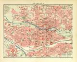 Nürnberg Stadtplan Lithographie 1909 Original der Zeit
