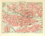 Nürnberg Stadtplan Lithographie 1910 Original der Zeit