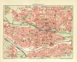 Nürnberg historischer Stadtplan Karte Lithographie ca. 1912