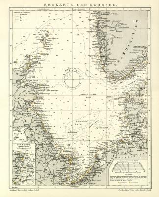 Seekarte der Nordsee historische Seekarte Lithographie ca. 1906
