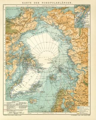 Karte der Nordpolarländer historische Landkarte Lithographie ca. 1903