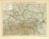 Nieder- und Ober- Österreich historische Landkarte Lithographie ca. 1904