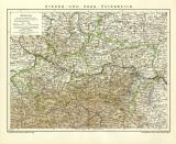 Nieder- und Ober- Österreich historische Landkarte Lithographie ca. 1906