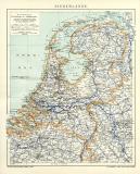 Niederlande Karte Lithographie 1907 Original der Zeit
