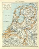 Niederlande Karte Lithographie 1908 Original der Zeit