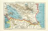 Nicaragua- und Panamakanal historische Landkarte Lithographie ca. 1902