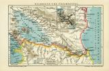 Nicaragua- und Panamakanal historische Landkarte Lithographie ca. 1909
