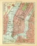 New York Stadtplan Lithographie 1905 Original der Zeit
