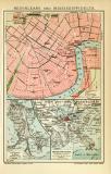 Neuorleans und Mississippidelta historischer Stadtplan Karte Lithographie ca. 1905