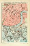 New Orleans Mississippidelta Stadtplan Lithographie 1910...