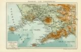 Neapel und Umgebung historischer Stadtplan Karte Lithographie ca. 1909