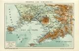 Neapel & Umgebung Stadtplan Lithographie 1912...
