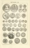 Münzen III. - IV. historische Bildtafel Holzstich ca. 1892