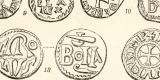 Münzen III. + IV. Holzstich 1891 Original der Zeit