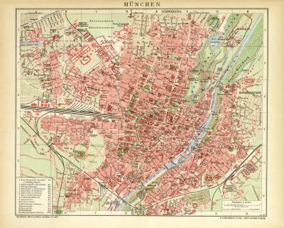 München historischer Stadtplan Karte Lithographie ca. 1907