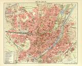 München historischer Stadtplan Karte Lithographie ca. 1909