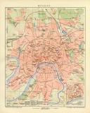 Moskau historischer Stadtplan Karte Lithographie ca. 1904