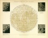 Mondkarte Lithographie 1907 Original der Zeit