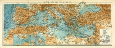 Mittelländisches Meer historische Landkarte Lithographie ca. 1905