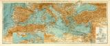 Mittelmeer Karte Lithographie 1907 Original der Zeit