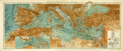 Mittelländisches Meer historische Landkarte Lithographie ca. 1911