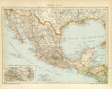 Mexiko Karte Lithographie 1900 Original der Zeit